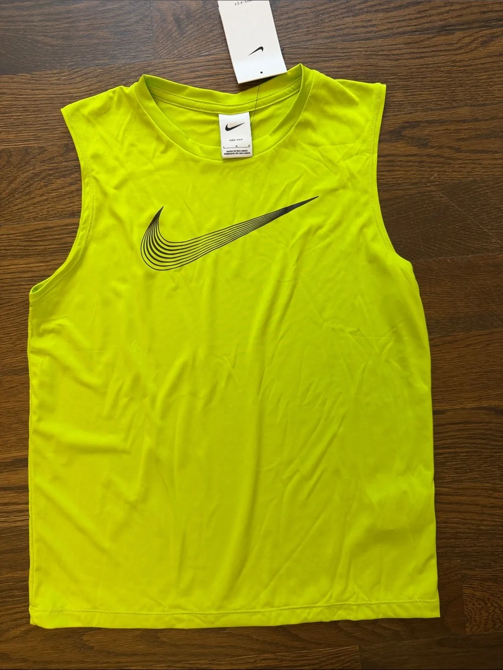 NEW Nike Dri-Fit Sleeveless Tee in Neon Yellow with Black Swoosh